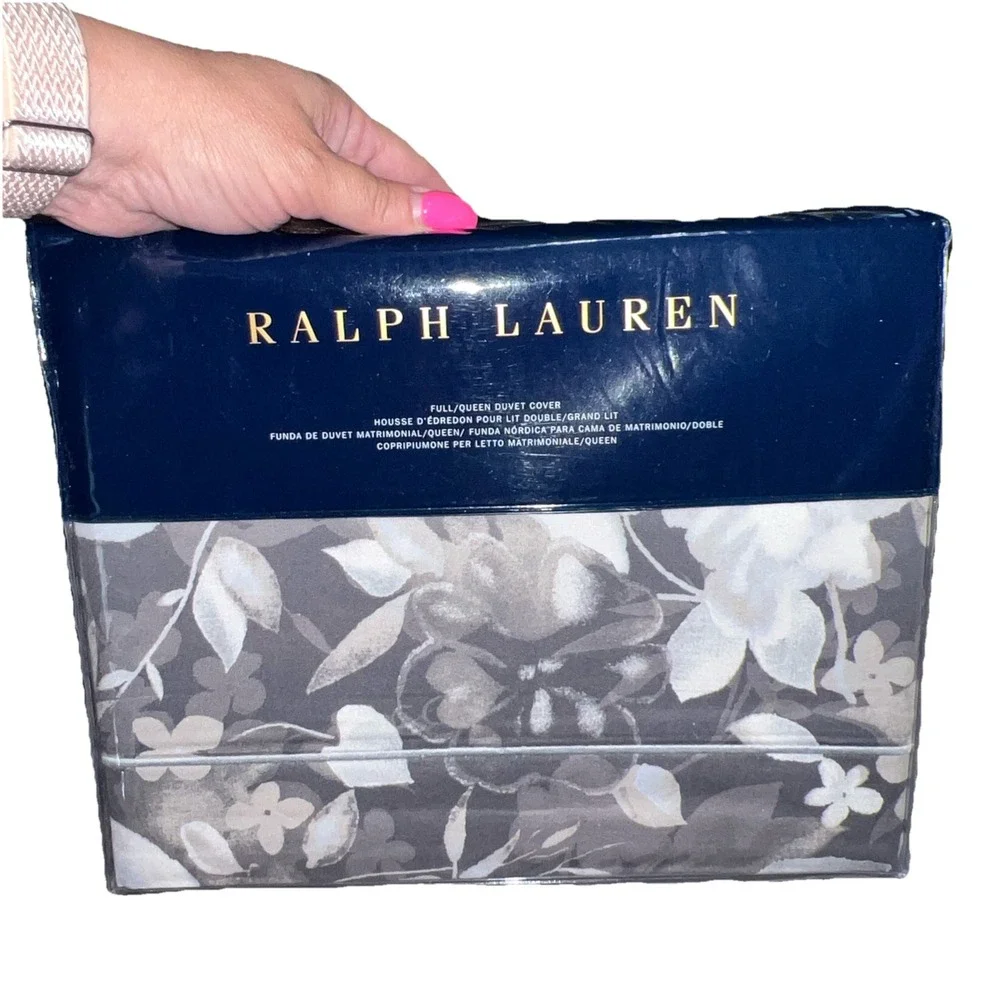 Ralph Lauren Avery Duvet Cover‎ Full /Queen  Gray Chrysanthemum Floral 92 X 96